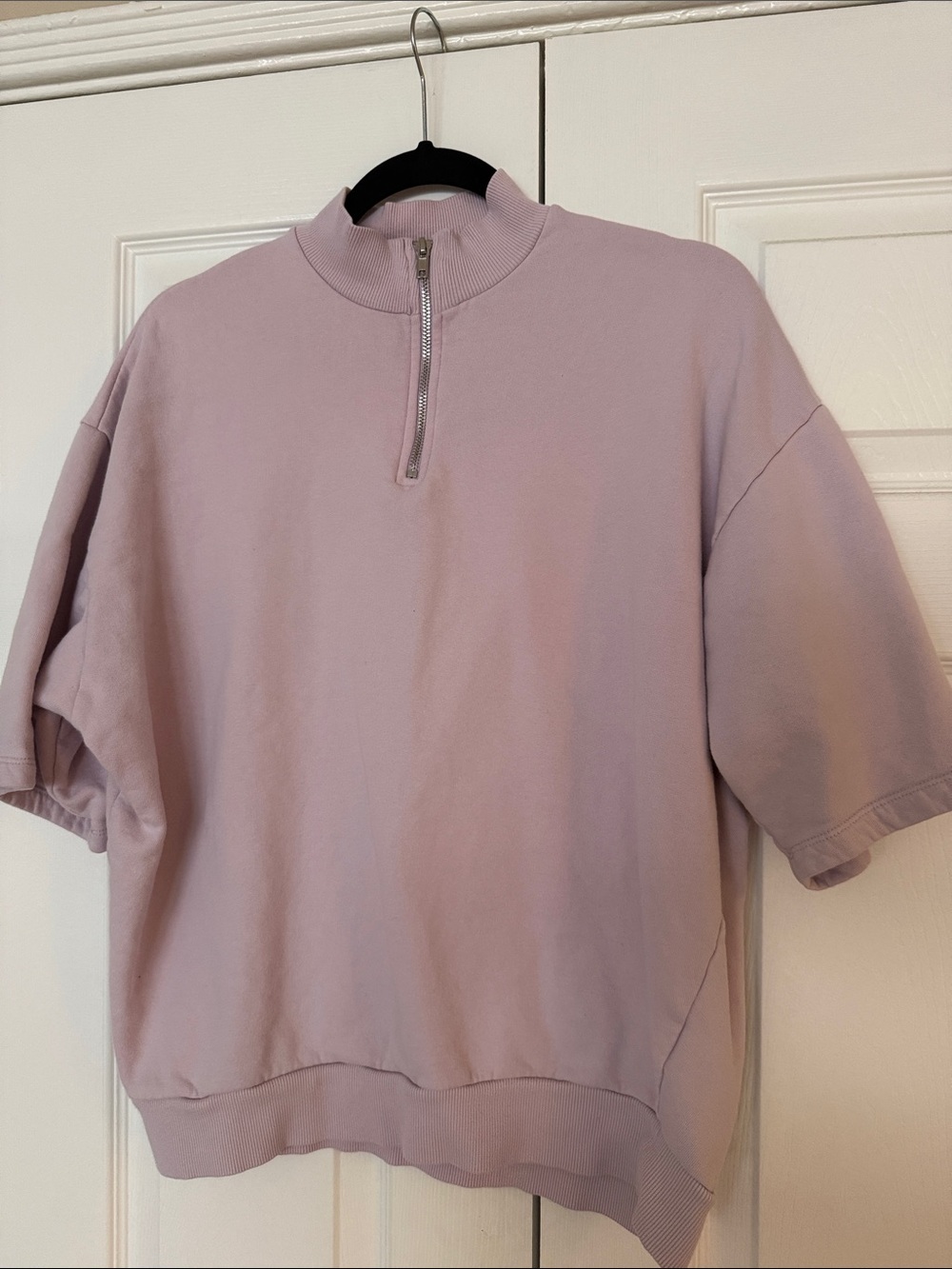 ASOS Short-Sleeve Half-Zip Pullover in Light Mauve